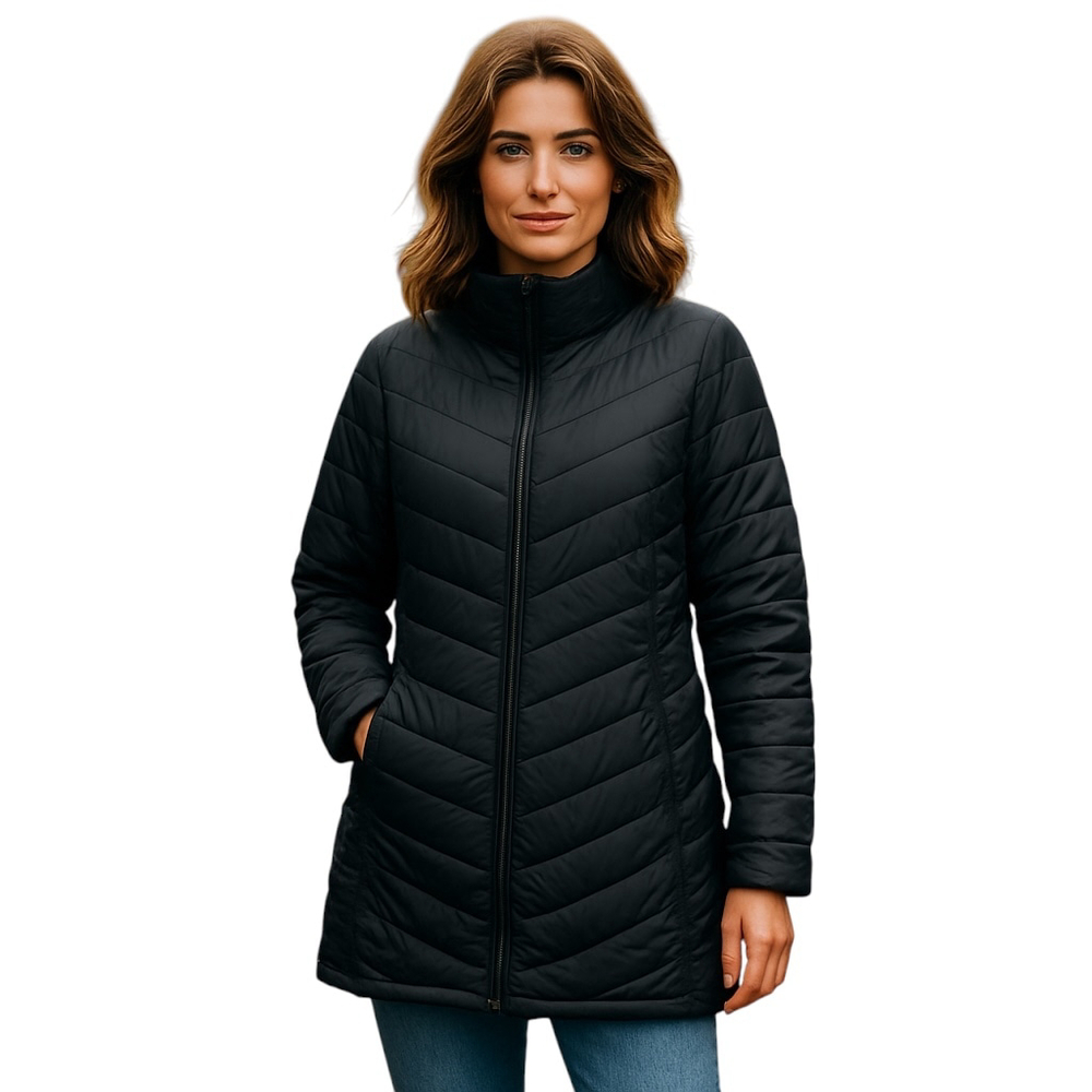 Quilted Puffer Coat Womens M/L Black Zip-Up Winter Warm Insulated Outdoor Jacket